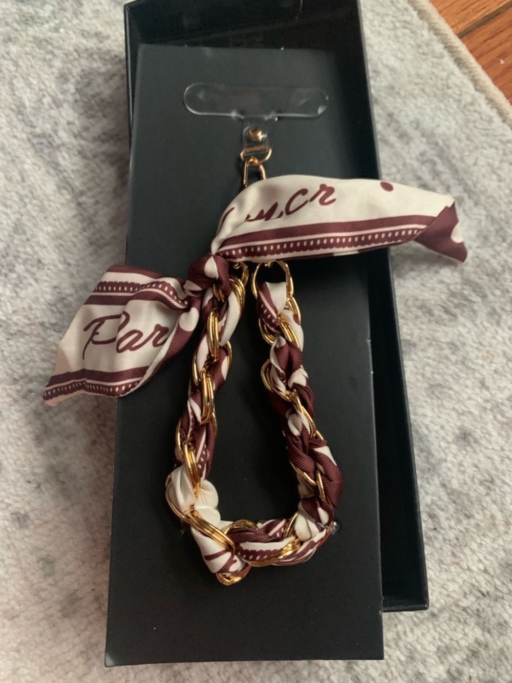 Jewelry phone wristlet Silk-Trim Braided Chain Bracelet - Maroon & Cream